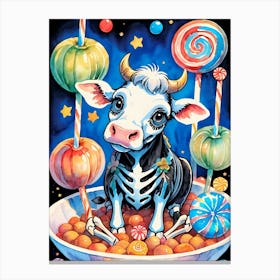Cute Skeleton Cow Painting Halloween (21) Canvas Print
