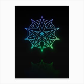 Neon Blue and Green Abstract Geometric Glyph on Black n.0036 Canvas Print