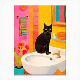 Black Cat In Bathroom Canvas Print