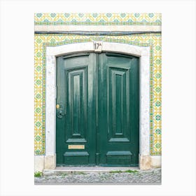 The green door nr. 17A in Alfama, Lisbon, Portugal - summer travel photography by Christa Stroo Photography Canvas Print