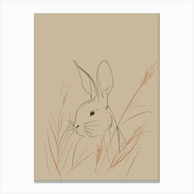 Rabbit In The Grass - Boho, Line Art 1 Canvas Print