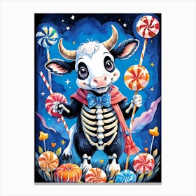 Cute Skeleton Cow Painting Halloween (2) Canvas Print