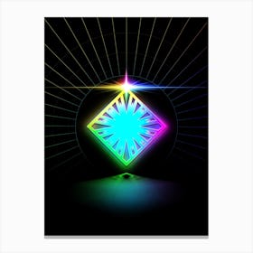 Neon Geometric Glyph in Candy Blue and Pink with Rainbow Sparkle on Black n.0159 Canvas Print