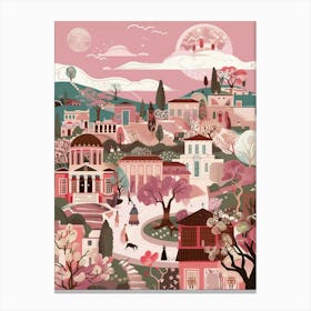 Athens illustration in pink Canvas Print