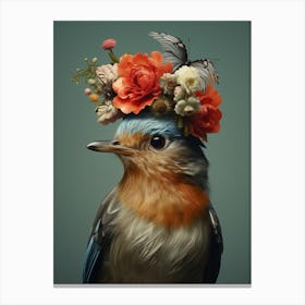 Bird With A Flower Crown European Robin 1 Canvas Print