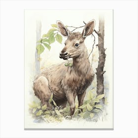 Storybook Animal Watercolour Moose 3 Canvas Print