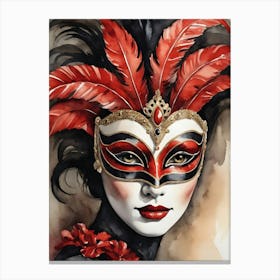 A Woman In A Carnival Mask, Red And Black (17) Canvas Print