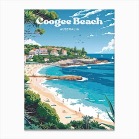 Coogee Beach Australia Summer Digital Travel Illustration Canvas Print