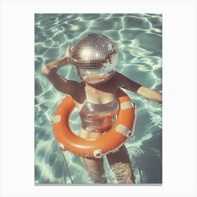 Retro Disco Ball Woman In The Pool Luxury Mirrorball Canvas Print