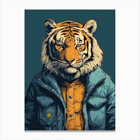 Tiger Illustrations Wearing A Denim Jacket 2 Canvas Print