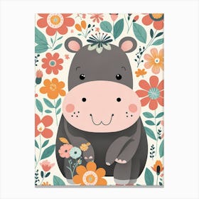 Floral Baby Hippo Nursery Illustration (51) Canvas Print