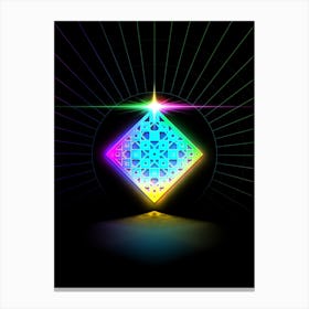 Neon Geometric Glyph in Candy Blue and Pink with Rainbow Sparkle on Black n.0290 Canvas Print