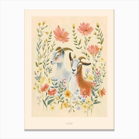 Folksy Floral Animal Drawing Goat 3 Poster Canvas Print