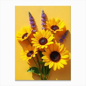 Sunflowers On Yellow Background Canvas Print