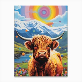 Highland Cows Dotty Background 3 Canvas Print