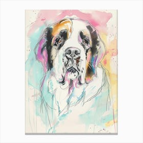 St Bernard Dog Pastel Line Watercolour Illustration  4 Canvas Print