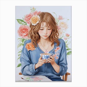 Girl With A Cup Of Tea Canvas Print