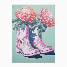 A Painting Of Cowboy Boots With Protea Flowers, Fauvist Style, Still Life 3 Canvas Print