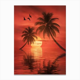 Sunset With Palm Trees Canvas Print