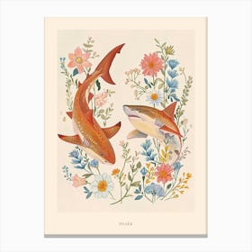 Folksy Floral Animal Drawing Shark 3 Poster Canvas Print