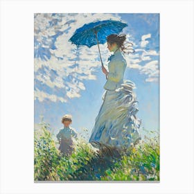 Woman With Umbrella in monet style Canvas Print