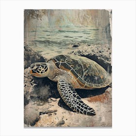 Sea Turtle On The Rocky Beach Watercolour Inspired 1 Canvas Print