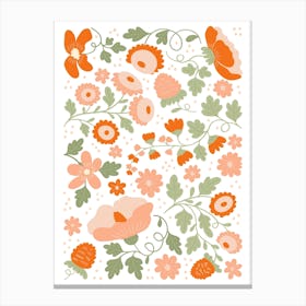 Orange Flowers Boho Botanical Canvas Print