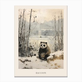 Vintage Winter Animal Painting Poster Raccoon 3 Canvas Print