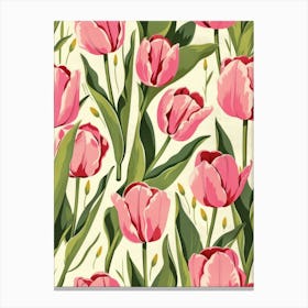 Pink Tulips Seamless Pattern Canvas Print