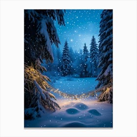 Festive Winter Glow Shiny Spruce Branches Richly Covered In Snow Twinkling Fairy Lights Woven Thro (2) 2 Leinwandbild