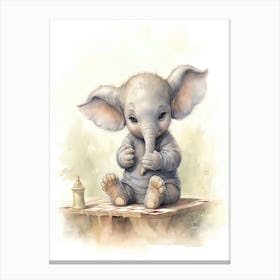 Elephant Painting Playing Chess Watercolour 4 Canvas Print