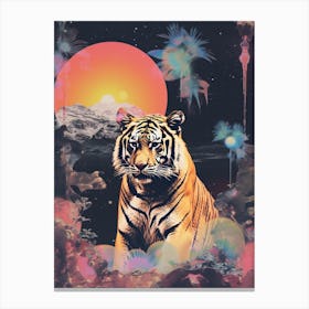 Tiger Retro Space Collage 3 Canvas Print