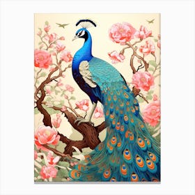 Peacock Animal Drawing In The Style Of Ukiyo E 7 Canvas Print