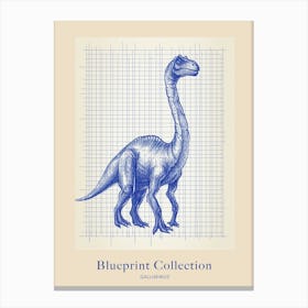 Gallimimus Dinosaur Blue Print Sketch 3 Poster Canvas Print