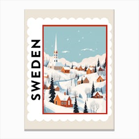 Retro Winter Stamp Poster Abisko Sweden Canvas Print