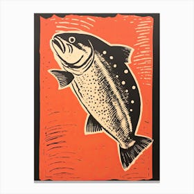 Salmon, Woodblock Animal  Drawing 4 Canvas Print