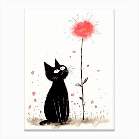 Black Cat With Flower Canvas Print