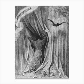 Nevermore The Raven Illustration Engraving 1884 by Gustave Doré for Edgar Allen Poe - HD Remastered Canvas Print