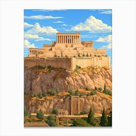 Acropolis Of Athens Pixel Art 1 Canvas Print