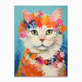 Selkirk Rex Cat With A Flower Crown Painting Matisse Style 4 Canvas Print