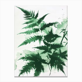 Green Ink Painting Of A Japanese Tassel Fern 3 Canvas Print