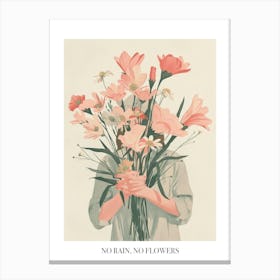 No Rain, No Flowers Poster Spring Girl With Pink Flowers 2 Canvas Print