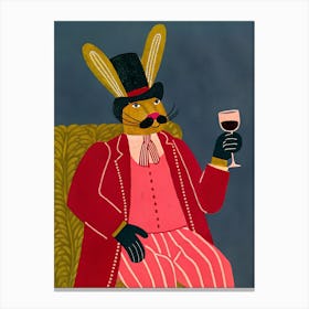 Hare Rabbit with Hat and Glass of Wine Canvas Print