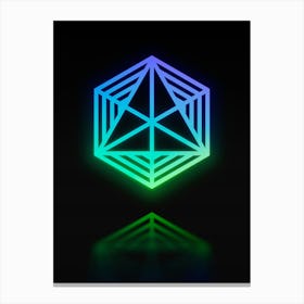 Neon Blue and Green Abstract Geometric Glyph on Black n.0087 Canvas Print
