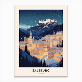 Winter Night  Travel Poster Salzburg Austria 3 Canvas Print