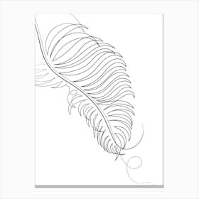 Palm Leaf Line Drawing Black & White Canvas Print