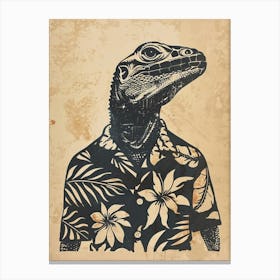 Lizard In A Floral Shirt Block Print 2 Canvas Print