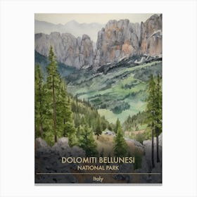 Dolomiti Bellunesi National Park Italy Watercolour 4 Canvas Print