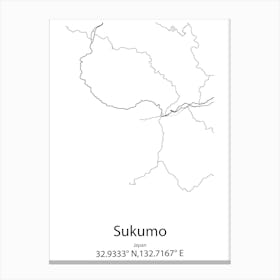 Sukumo,Japan Minimalist Map Canvas Print