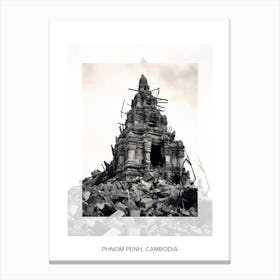 Poster Of Phnom Penh, Cambodia, Black And White Old Photo 3 Canvas Print